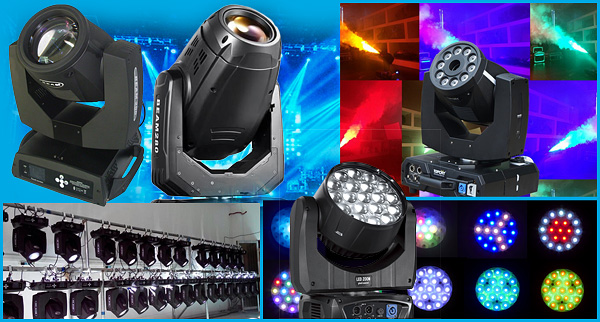 Distintos tipos de cabezas móviles de iluminación espectacular